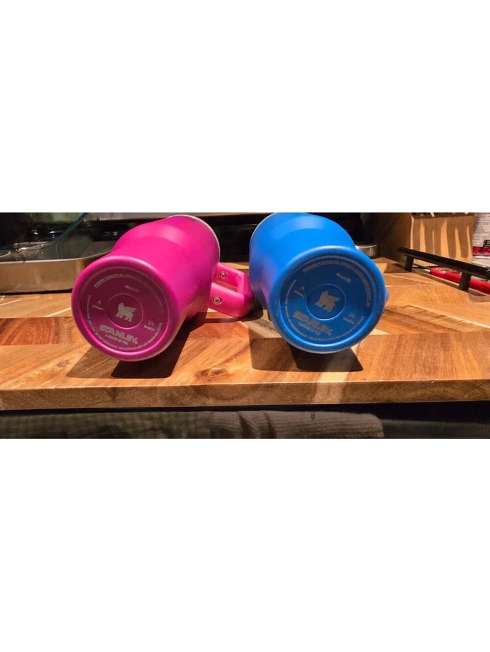 Stanley Pink and Blue Insulated Travel Mugs with Handles and Straws - Set of 2